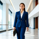 **

"A professional female architect standing in a brightly lit, modern office building lobby, wearing a tailored blazer and slacks, fully clothed, holding blueprints, appropriate attire, safe for work, perfect anatomy, natural proportions, professional photography, high quality, family-friendly, architectural design in background."

**
