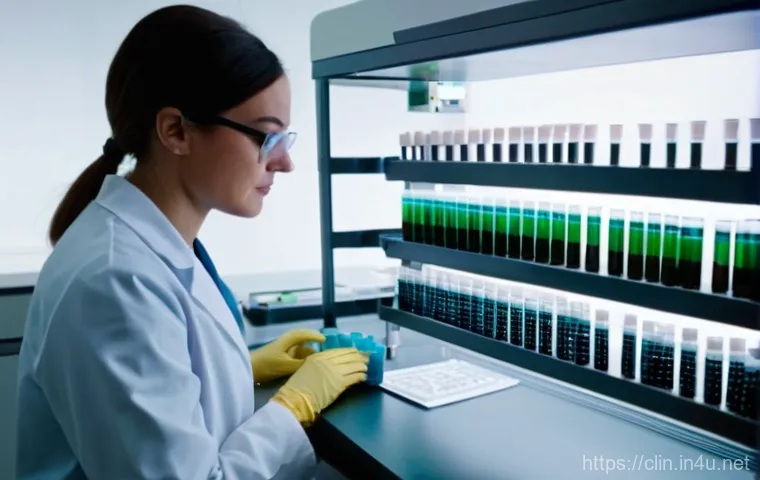 임상병리사와 병리 슬라이드 분석 - In a modern, high-tech clinical laboratory, a male clinical pathologist, early 40s, stands beside a ... 임상병리사와 병리 슬라이드 분석 - In a modern, high-tech clinical laboratory, a male clinical pathologist, early 40s, stands beside a ...