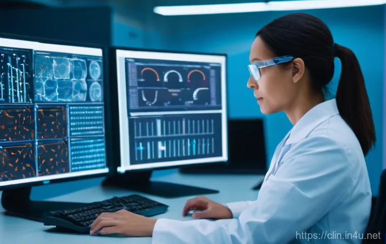 임상병리사 경력개발 포트폴리오 - A female clinical pathologist, mid-30s, with short, neat hair, wearing a crisp, light blue lab coat ...